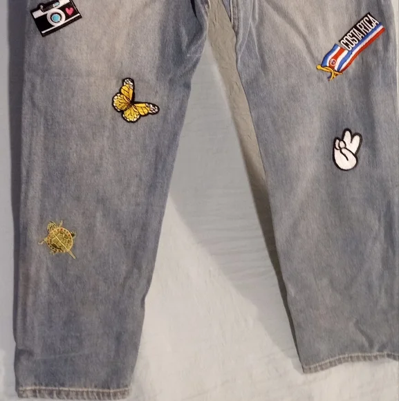 Really Cute Embroidered Patches On Denim Joggers with Drawstring - Picture 9 of 13
